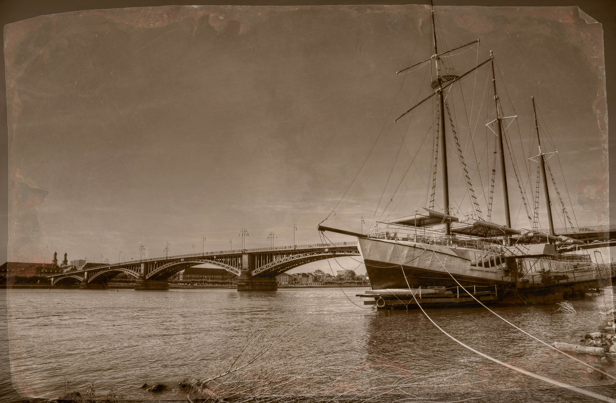 Sailing-ship at the Rhine